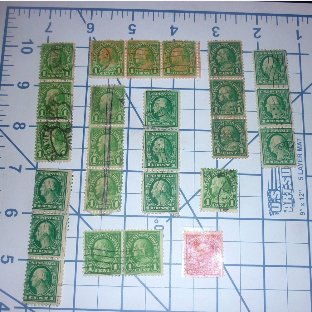 US Stamp Lot 1c Green Franklin Washington 7 Strips Pair Scott 498 490 552a